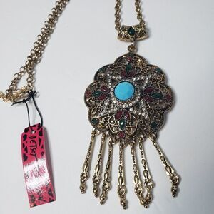 NEW Betsey Johnson Western Style Turquoise Statement Necklace Gypsy Boho